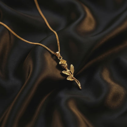 Rose Pendant Necklace - 18K Gold Plated