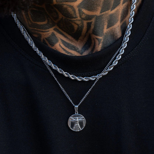 Silver Vitruvian Man Pendant Necklace